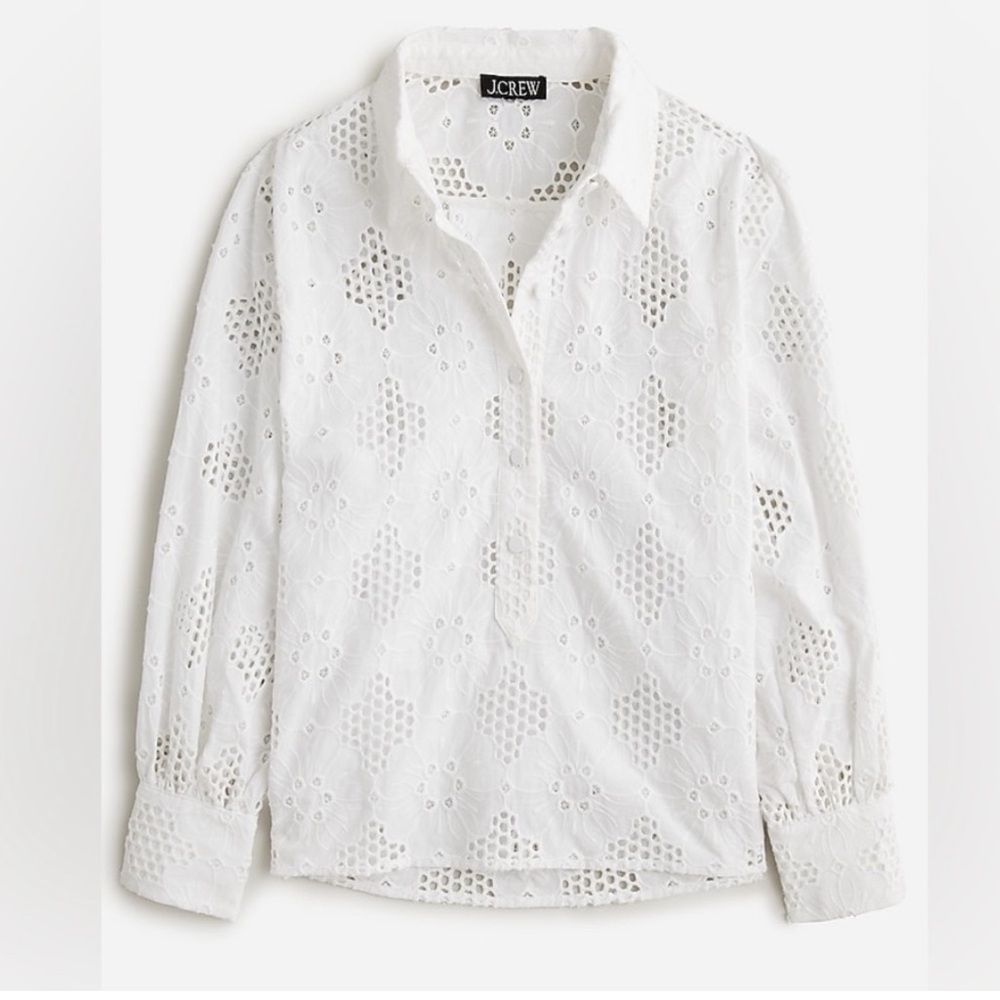 NWT J.Crew Long-sleeve popover top in eyelet - Picture 4 of 4